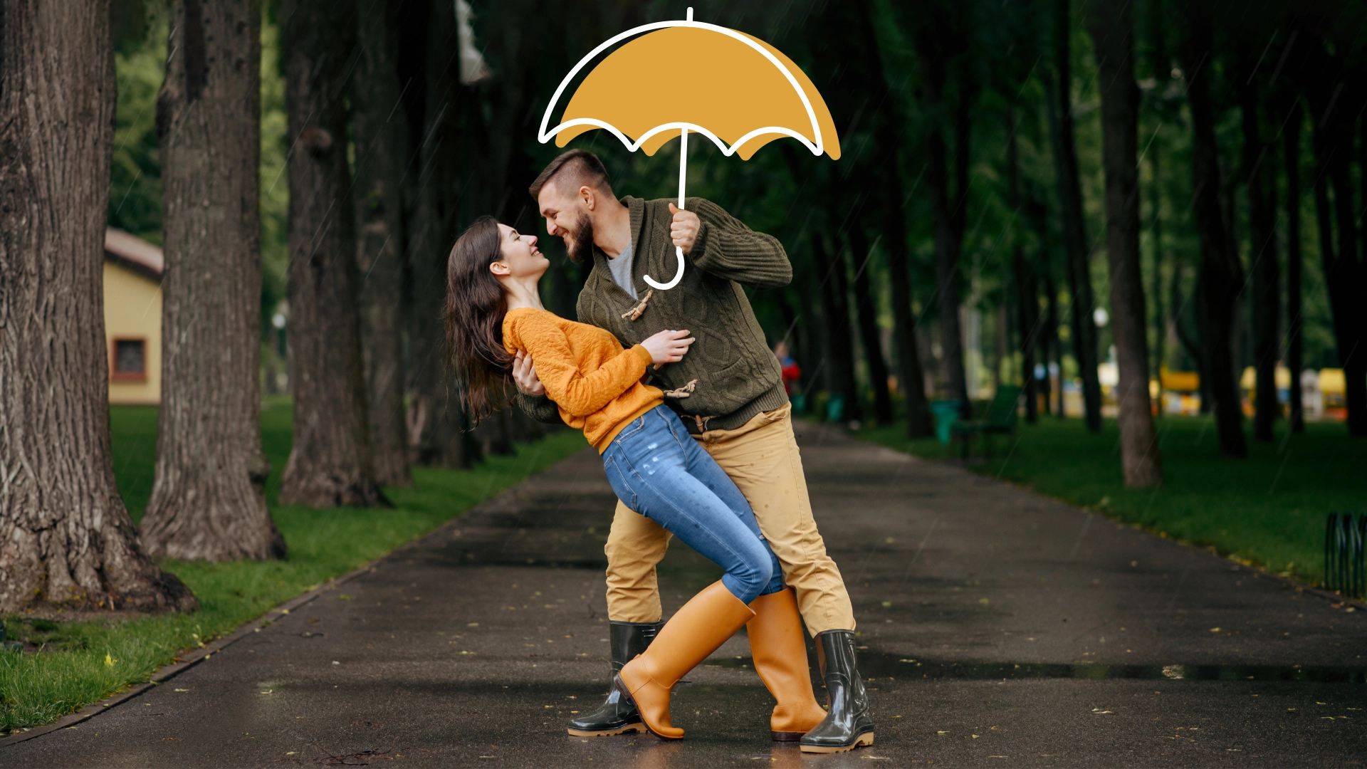 Zwei Personen mit einem Regenschirm, der die Bestattungsvorsorge symbolisiert