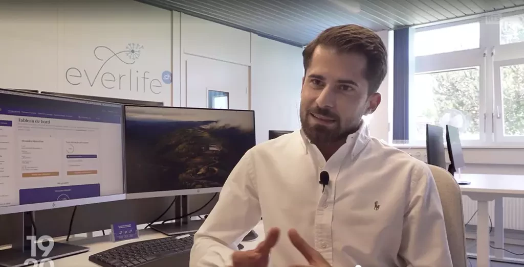 Fabrice Carrel s'exprime au sujet de la prévoyance funéraire et des services Everlifedans le 19:30 diffusé sur la RTS.